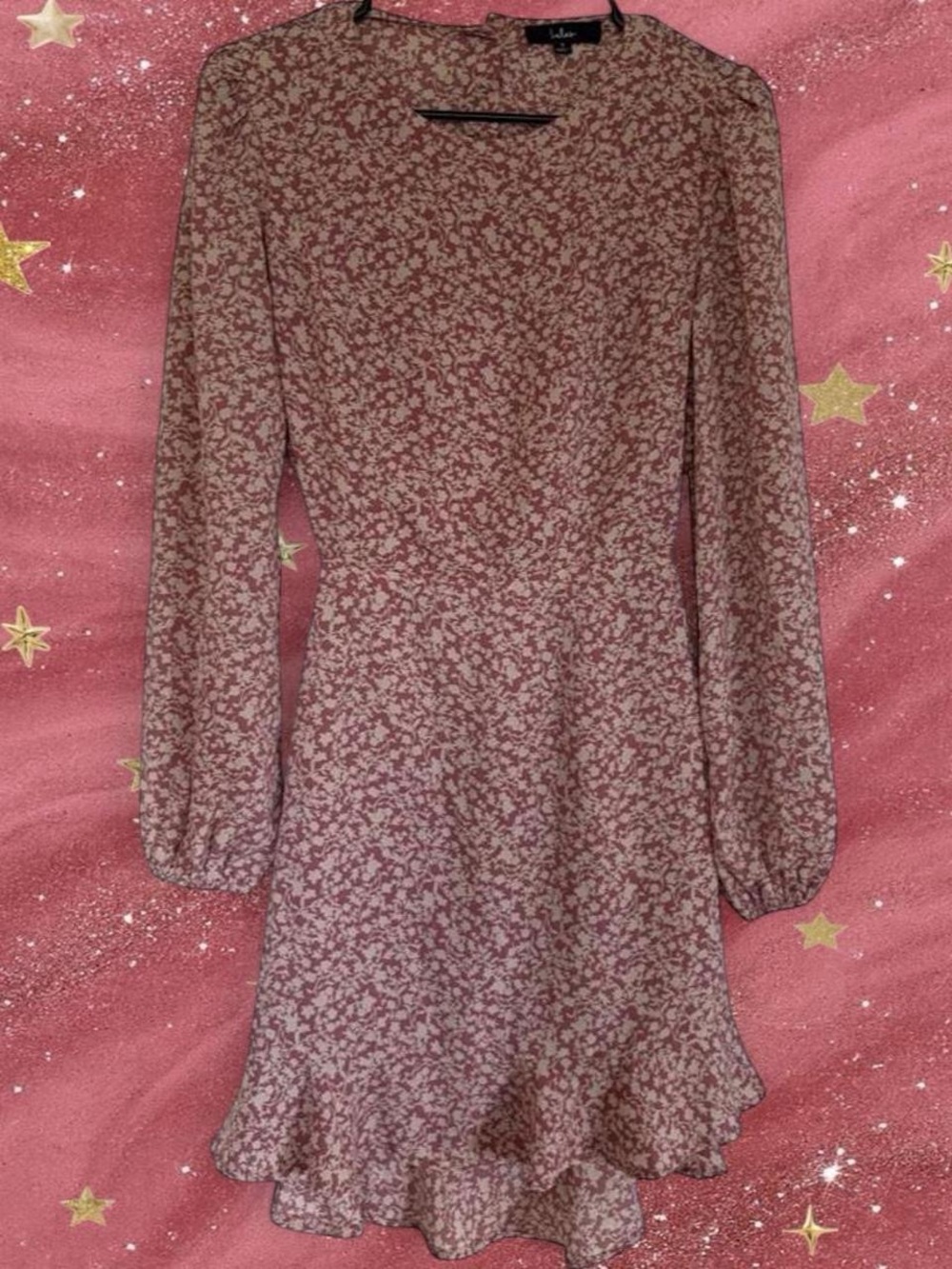 Lulu's Rose Floral Long-Sleeve Ruffle Hem Dress